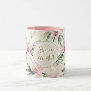 Mug Fleurs d'orchidées roses Parties scintillant d'or 