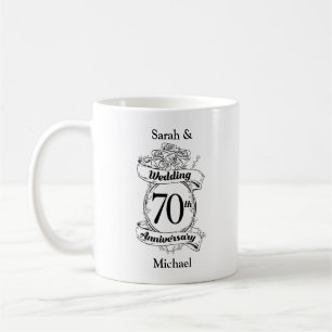 Mug Fleurs du 70e anniversaire de l'Mariage Noir et bl