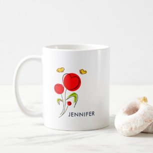Mug Fleurs du Coeur Rouge mignonnes et papillons jaune