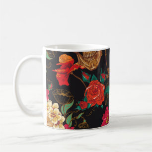 Mug Fleurs du crâne : Arrière - plan foncé sans coutur