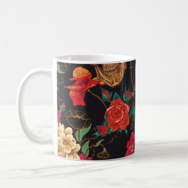 Mug Fleurs du crâne : Arrière - plan foncé sans coutur (Gauche)
