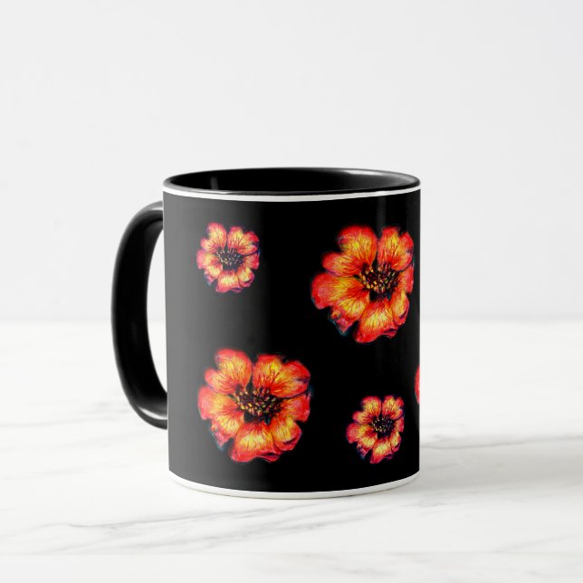 Mug Fleurs écarlate motif sur noir (Devant gauche)