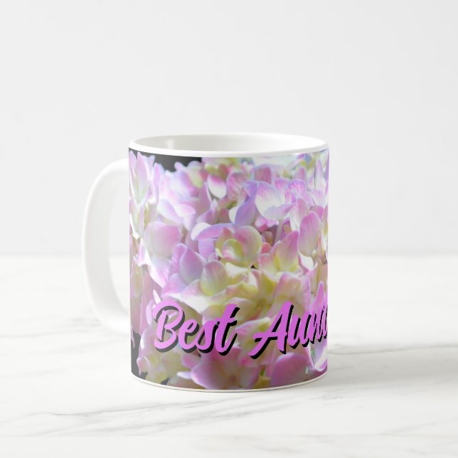 Mug Fleurs élégantes d'hortensias roses jaunes violets (Devant gauche)