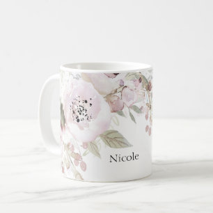 Mug Fleurs Élégantes Florales Chic Aquarelle Rose Tend