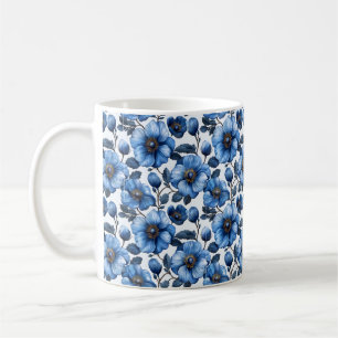 Mug Fleurs élégantes rétro chic bleu marine 