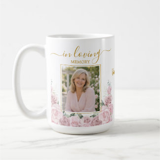 Mug Fleurs Élégantes Rose Pâle Photo Funérailles Mémor