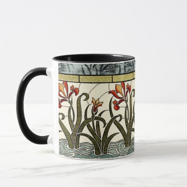 Mug Fleurs en verre tendu avec bordure en tan (Gauche)
