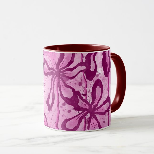 Mug Fleurs encrées rose (Devant droit)