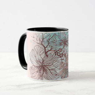 Mug Fleurs esquissées Abstraites gradient fleuri feuil