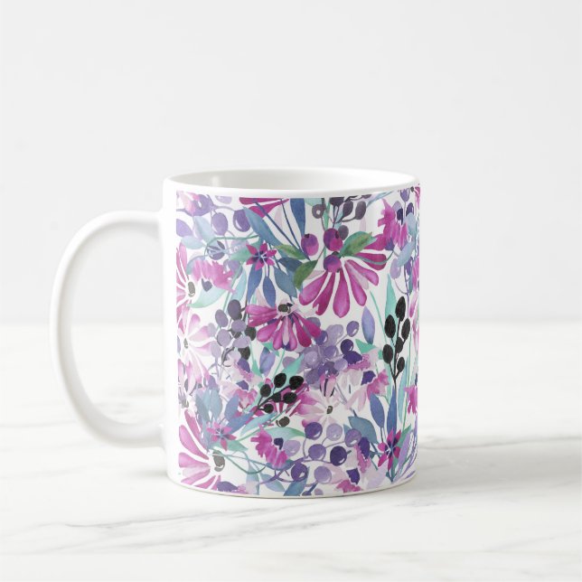 Mug Fleurs et baies pourpres : Aquarelle (Gauche)