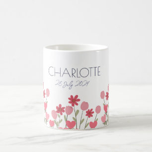 Mug Fleurs et Coeurs roses Anniversaire
