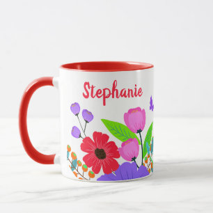 Mug Fleurs Et Papillon Roses Et Violets Roses Élégants