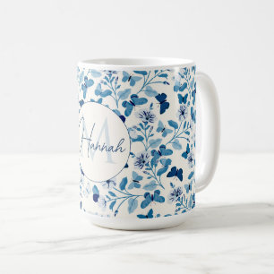 Mug Fleurs et papillons à la crème Bleue Botanique