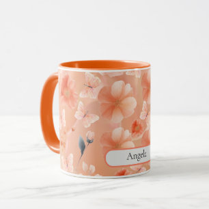 Mug Fleurs et papillons d'orange et de pêche
