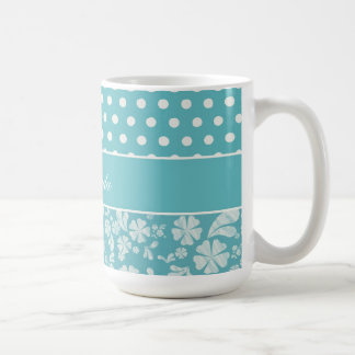 Mug Fleurs et pois de turquoise