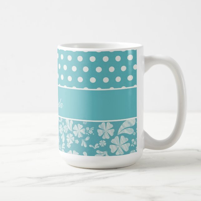 Mug Fleurs et pois de turquoise (Droite)