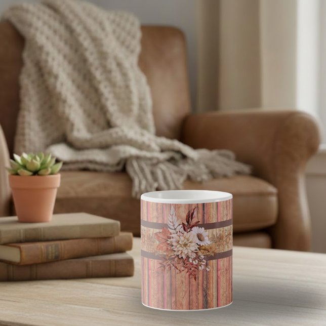 Mug Fleurs et rayures de bois rustique (Créateur téléchargé)