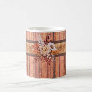 Mug Fleurs et rayures de bois rustique