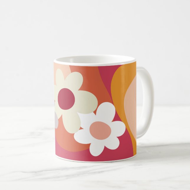 Mug Fleurs et vagues de style rétro (Devant droit)