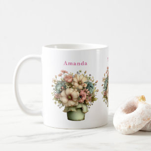 Mug Fleurs Fantaisistes dans un Pot de Fleurs Mignon