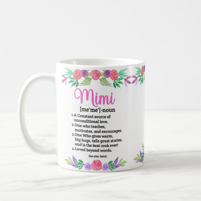 Mug Fleurs Fête des mères Définition Cadeau pour Mimi (Gauche)