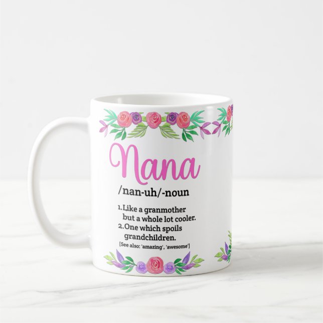 Mug Fleurs Fête des mères Définitions Cadeau pour Nana (Gauche)
