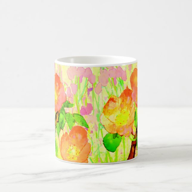 Mug Fleurs Feuilles Branche de Rosier à fleurs ruban r (Centre)
