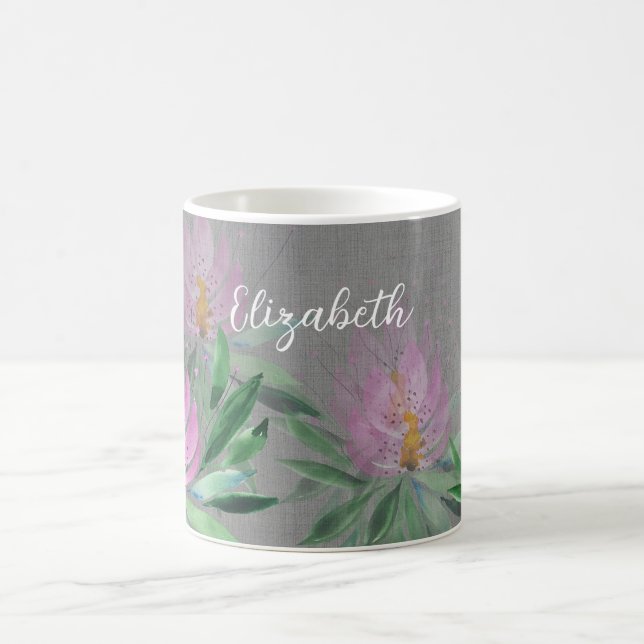 Mug Fleurs Fleurissent Violet Aquarelle Monogrammée (Centre)