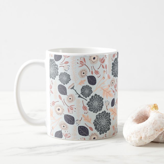 Mug Fleurs Floral Gris Blue Pêche (Avec donut)