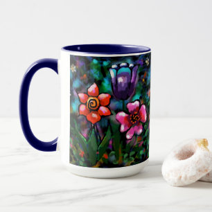 Mug Fleurs florales blanches bleu rose