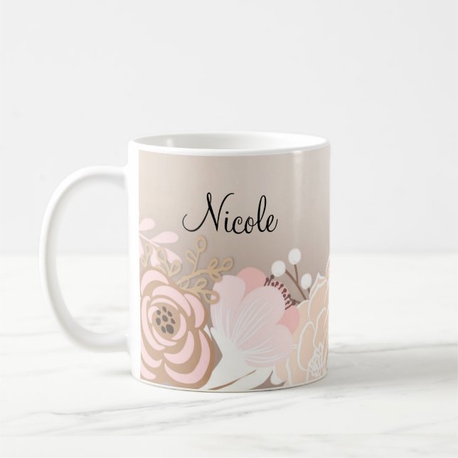 Mug Fleurs florales de glam rose-rose-rousse Personnal (Gauche)