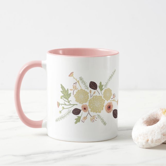 Mug Fleurs florales de Pêche verte mignonne Motif (Avec donut)