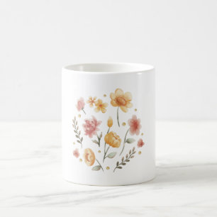 Mug Fleurs florales et aquarelle feuille