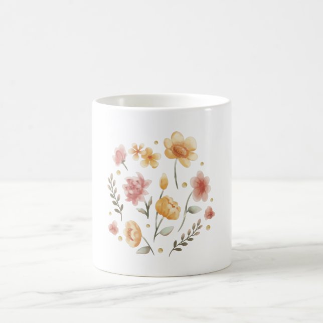 Mug Fleurs florales et aquarelle feuille (Centre)