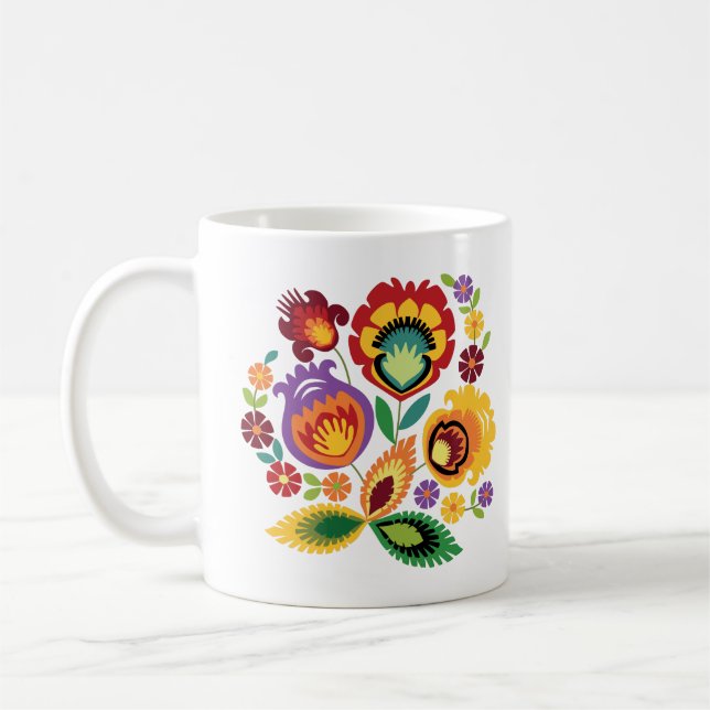 Mug Fleurs folkloriques polonaises orange (Gauche)