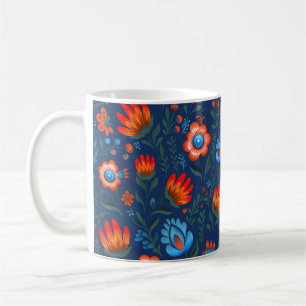 Mug Fleurs folkloriques polonaises Wycinanki Bleu