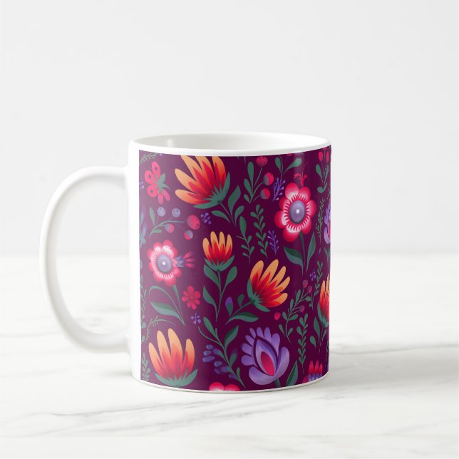 Mug Fleurs folkloriques polonaises Wycinanki rose (Gauche)