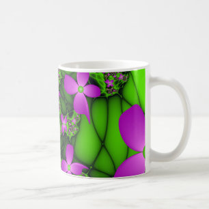 Mug Fleurs fractales Abstraites de néon rose vert