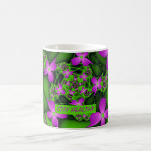 Mug Fleurs fractales abstraites modernes néon rose ver