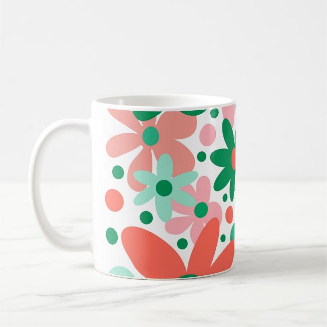Mug Fleurs funky en vert, pêche et corail (Gauche)