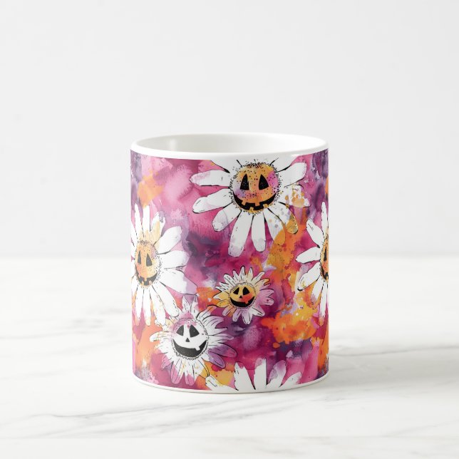 Mug Fleurs groovy d'Halloween Visages de citrouille (Centre)