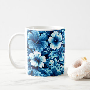 Mug Fleurs hawaïennes tropicales Hibiscus Motif bleu