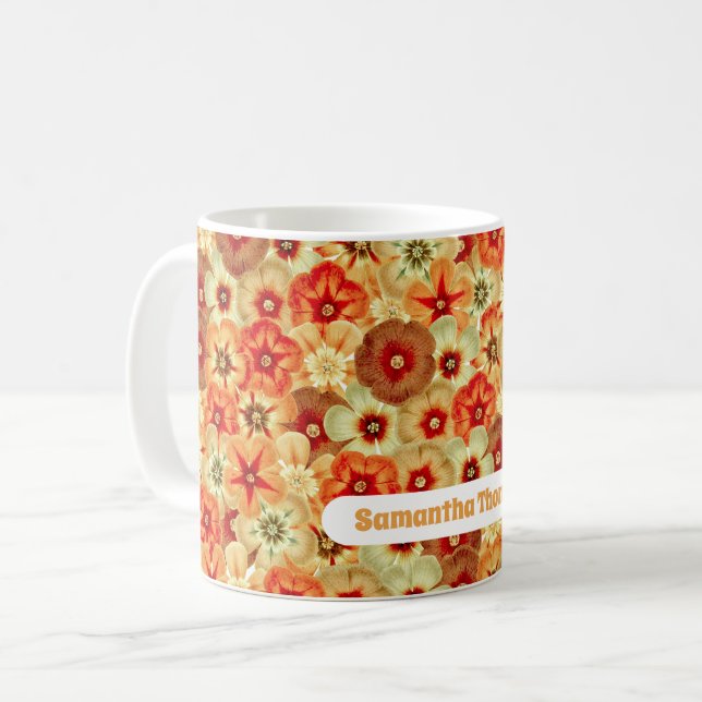 Mug Fleurs Hippie super Retro Orange Nom personnalisé (Devant gauche)