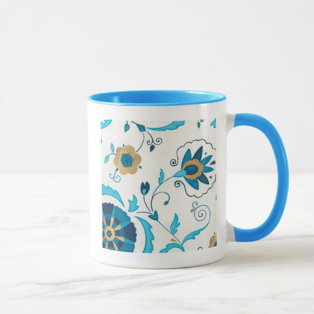 Mug Fleurs Indigo dorées avec Arrière - plan blanc (Droite)