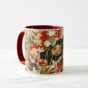 Mug FLEURS JAPONAISES ANCIENNES Rouge Vert Noir Floral