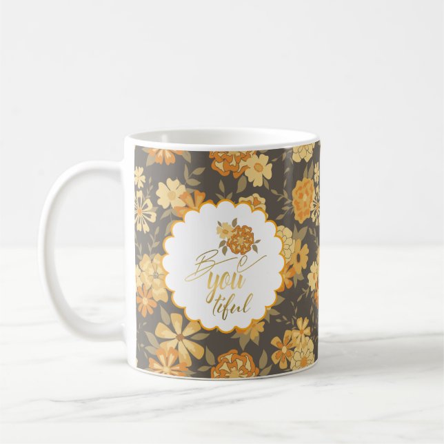 Mug Fleurs Jaune Orange Citation Be You (Gauche)