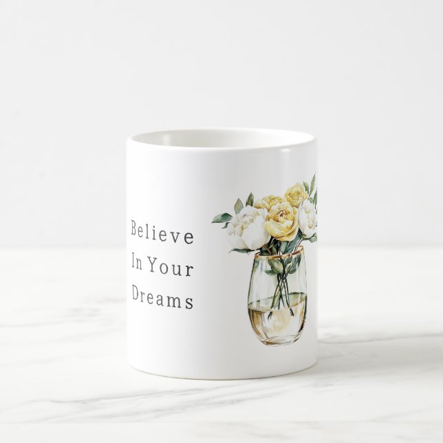 Mug Fleurs jaunes blanches Croient aux rêves (Centre)