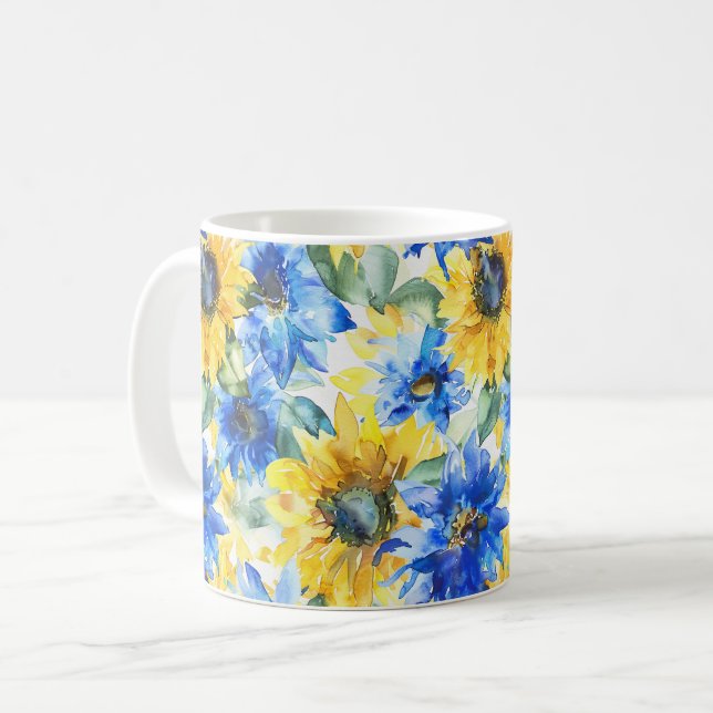 Mug Fleurs Jaunes Bleues (Devant gauche)