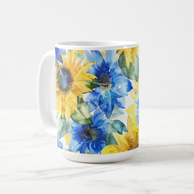 Mug Fleurs Jaunes Bleues Baby Shower (Devant gauche)
