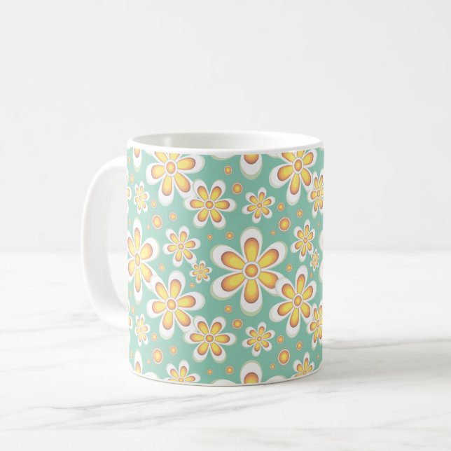 Mug Fleurs jaunes de printemps sur fond vert (Devant gauche)
